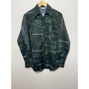 Vintage Charisma Townline 70s‎ Disco Men M Green Groovy Button Shirt